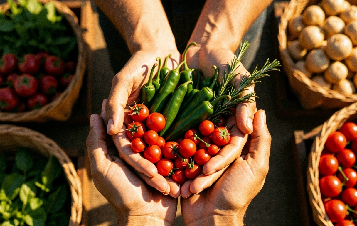 Manos con vegetales